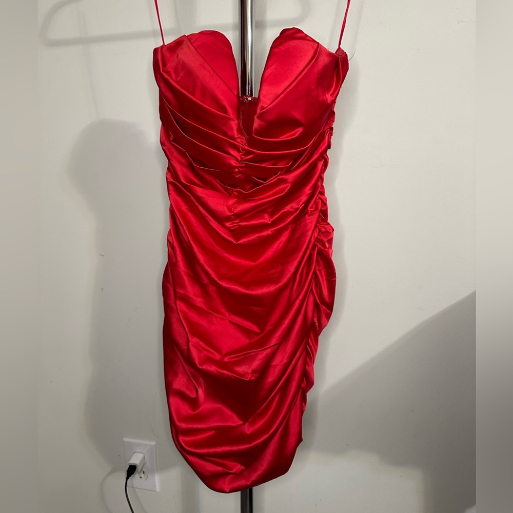 Red Ruched Bodycon Dress